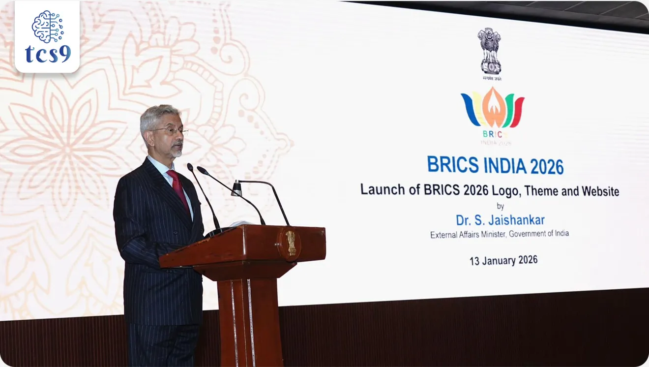 🗞️ बातमी काय ? 

• भारताचे परराष्ट्र व्यवहार मंत्री डॉ.एस. जयशंकर यांनी 13 जानेवारी 2026 रोजी नवी दिल्ली येथे भारताची ब्रिक्स अध्यक्षता 2026 साठी चे बोधचिन्ह, संकल्पना आणि वेबसाइटचे अनावरण केले.
• 2026 हे वर्ष BRICS च्या स्थापनेला 20 वर्षे (2006–2026) पूर्ण होण्याचे स्मरणीय वर्ष असून, या संपूर्ण वर्षभर भारत BRICS चे अध्यक्षपद भूषवणार आहे.