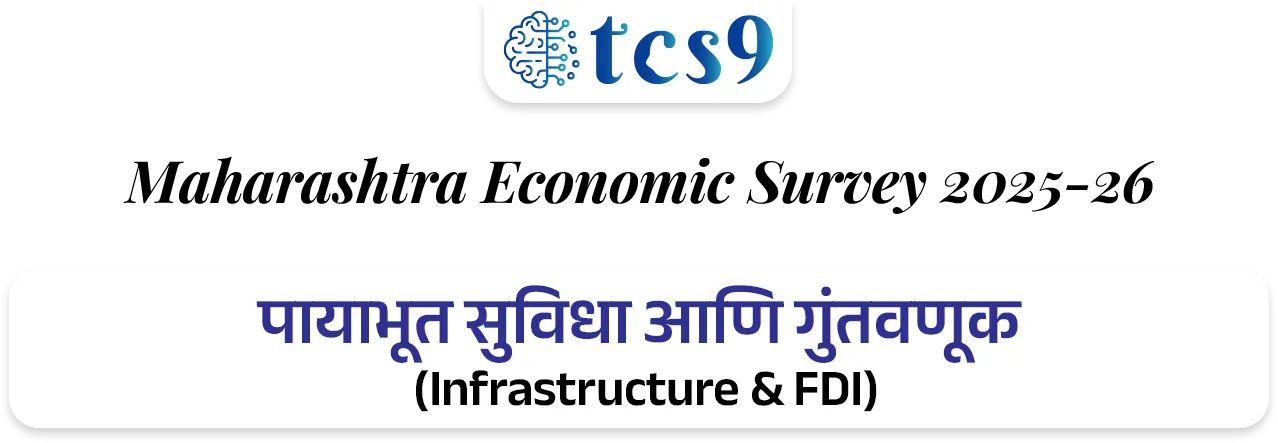 महाराष्ट्राची आर्थिक पाहणी अहवाल 2025-26 
Maharashtra Economic Survey 2025-26


📚 Subject : GS - अर्थशास्त्र - महाराष्ट्र अर्थसंकल्प


📰 बातमी काय ? 
• महाराष्ट्राची आर्थिक पाहणी 2025-26 अहवाल विधानसभेत वित्त व नियोजन राज्यमंत्री ॲड.आशिष जयस्वाल यांनी तर विधानपरिषदेत राज्यमंत्री पंकज भोयर यांनी सादर केला.

📈 1. मॅक्रो-इकॉनॉमिक निर्देशक (Macro-Economic Indicators)

GSDP वृद्धीदर: 
1) वर्ष 2025-26 मध्ये महाराष्ट्राची अर्थव्यवस्था 7.9% दराने वाढण्याचा अंदाज आहे (मागील वर्षी हा दर 7.3% होता).
•  हा दर देशाच्या अंदाजित विकास दरापेक्षा (भारताचा - 7.4%) अधिक आहे.
2) एकूण सकल राज्य उत्पन्न (Nominal GSDP) - चालू किमतींनुसार महाराष्ट्राचा GSDP ₹ 51 लाख कोटी ($615 Billion) वर पोहोचला आहे. 
3) भारताच्या एकूण जीडीपीमध्ये (GDP) सर्वाधिक 14.3% वाटा एकट्या महाराष्ट्राचा आहे.
4) दरडोई उत्पन्न (Per Capita Income): राज्यातील प्रति व्यक्ती वार्षिक उत्पन्न वाढून ₹ 3,47,903 झाले आहे, जे राष्ट्रीय सरासरीपेक्षा (₹2,19,000) खूप जास्त आहे.

5) राजकोषीय तूट (Fiscal Deficit) - GSDP च्या 2.7% एवढी असून ती FRBM कायद्याच्या 3% च्या मर्यादेत आहे.

6) थकीत कर्ज (Debt Stock) - राज्यावरील एकूण कर्ज GSDP च्या 18.3% (अंदाजे ₹ 9.32 लाख कोटी) असून ते वित्तीय मर्यादेत आहे.

7) व्हिजन 2047 -महाराष्ट्राला 2030 पर्यंत $1 Trillion आणि 2047 पर्यंत $5 Trillion अर्थव्यवस्था बनवण्याचे उद्दिष्ट आहे.

📊 क्षेत्रनिहाय कामगिरी (Sectoral Performance) : 
1) सेवा क्षेत्र (Services Sector) ➡️  9.0% वाढ - हे राज्याच्या अर्थव्यवस्थेचे मुख्य चालक असून एकूण अर्थव्यवस्थेत याचा वाटा 64% आहे.

2) उद्योग क्षेत्र (Industrial Sector) ➡️ 5.7% वाढ -  मॅन्युफॅक्चरिंग आणि पायाभूत सुविधांच्या विकासामुळे औद्योगिक क्षेत्रात सुधारणा झाली आहे (मागील वर्षी हा दर 4.3% होता).

3) कृषी आणि संलग्न क्षेत्र (Agriculture) ➡️ 3.4% वाढ -  या क्षेत्राचा वृद्धीदर मंदावला आहे.
• 2025 च्या उत्तरार्धात झालेल्या अतिवृष्टीमुळे पिकांचे झालेले नुकसान हे या मंदीचे मुख्य कारण आहे.


🏭 3. औद्योगिक धोरण : 
1) MIISP 2025 (Industrial Policy) - राज्याला $1 Trillion अर्थव्यवस्था बनवण्यासाठी 'महाराष्ट्र उद्योग, गुंतवणूक आणि सेवा धोरण 2025' (MIISP 2025) लागू करण्यात आले आहे.
• उद्दिष्ट : एकूण ₹40 लाख कोटी ची गुंतवणूक आकर्षित करणे आणि 50 लाख नवीन रोजगार निर्माण करणे.

2) क्षेत्रीय सवलती (Zonal Incentives) -प्रादेशिक समतोल राखण्यासाठी मागास जिल्ह्यांना (Zones D+) जास्त सबसिडी दिली जाईल.

3) विशेष भर (Thrust Sectors) - इलेक्ट्रिक वाहने (EV), सेमीकंडक्टर्स, एरोस्पेस आणि डिफेन्स, तसेच ग्रीन हायड्रोजन प्रकल्पांना 50% ते 100% पर्यंत भांडवली सबसिडी दिली जाईल.

💼 रोजगार, स्टार्टअप्स आणि एमएसएमई (Employment & MSME)
1) बेरोजगारीचा दर (Unemployment Rate) - राज्यात बेरोजगारीचा दर घसरून 3.3% वर आला आहे.
• शहरी भागात 5.2% तर 
• ग्रामीण भागात अवघा 2.1% आहे.

2) श्रमशक्ती सहभाग दर (LFPR) - 15 वर्षांवरील लोकसंख्येचा LFPR वाढून 59.0% झाला आहे.

3)  सूक्ष्म, लघु आणि मध्यम उद्योगाचे (MSME) योगदान : 
• राज्यात 63.85 लाख नोंदणीकृत MSME युनिट्स असून ते 2.53 कोटी लोकांना रोजगार देत आहेत. 
• त्यांना 5% पर्यंत व्याज सबसिडी आणि 3 वर्षांसाठी ₹1 प्रति युनिट वीज सवलत दिली जाते.

4) स्टार्टअप्स (Startups) - देशातील एकूण स्टार्टअप्सपैकी सर्वाधिक 17% स्टार्टअप्ससह महाराष्ट्र भारतात पहिल्या क्रमांकावर आहे.

5) गिग इकॉनॉमी (Gig Economy) - सध्या एकूण कर्मचाऱ्यांपैकी 2% लोग गिग वर्कर (कंत्राटी/ऑनलाईन कामगार) असून 2029-30 पर्यंत हे प्रमाण 6.7% होण्याची अपेक्षा आहे.


🚢 पायाभूत सुविधा आणि गुंतवणूक (Infrastructure & FDI)

1) परदेशी थेट गुंतवणूक (FDI) - ऑक्टोबर 2019 ते मार्च 2025 दरम्यान देशात आलेल्या एकूण परदेशी गुंतवणुकीपैकी सर्वाधिक 31% गुंतवणूक एकट्या महाराष्ट्रात आली आहे.

2) महत्त्वाचे प्रकल्प -
• मुंबई महानगर प्रदेशात (MMR) 7 नवीन व्यावसायिक केंद्रे विकसित केली जात आहेत.
• मुंबई-पुणे एक्सप्रेसवे 'मिसिंग लिंक', मुंबई-नागपूर-पुणे मेट्रो मार्गिका आणि वाढवण बंदर कनेक्टिव्हिटी कॉरिडॉरचे काम अंतिम टप्प्यात आहे.

3) हरित ऊर्जा - 
• राज्याची नूतनीकरणक्षम ऊर्जा क्षमता 14,113 मेगावॅट (MW) वर पोहोचली आहे. 
• नवीन 'स्टोरेज पॉलिसी 2025-2035' अंतर्गत 100 गिगावॅट (GW) चे लक्ष्य ठेवले आहे.

👩  सामाजिक कल्याण आणि आरोग्य (Social Welfare & Health)
1) मुख्यमंत्री माझी लाडकी बहीण योजना -
• या फ्लॅगशिप योजनेचा लाभ 2.53 कोटी महिलांना मिळाला असून आतापर्यंत ₹ 33,232 कोटी रुपयांचे थेट वितरण (DBT) झाले आहे.
• पुढील वर्षासाठी ₹ 36,000 कोटी मंजूर झाले आहेत.

2) अन्न सुरक्षा (PDS): 
• 2.71 कोटी रेशनकार्ड धारकांपैकी 1.55 कोटी कुटुंबे बायोमेट्रिक पद्धतीने रेशन घेत आहेत. 
• 'शिवभोजन योजने' अंतर्गत नोव्हेंबर 2025 पर्यंत 4.09 कोटी थाळ्यांचे वाटप झाले आहे.

3) आरोग्य निर्देशक : 
• राज्याचा बालमृत्यू दर (IMR) कमालीचा घसरून प्रति 1,000 जिवंत जन्मांमागे 14 वर आला आहे, जो राष्ट्रीय सरासरीपेक्षा उत्तम आहे. 
• राज्यात सध्या 528 सरकारी रुग्णालये असून प्रति लाख लोकसंख्येमागे 73 खाटा (Beds) उपलब्ध आहेत.

4) जल जीवन मिशन - 
• राज्यातील 90.3% ग्रामीण घरांना आणि 98.5% शाळांना नळाद्वारे पिण्याचे पाणी उपलब्ध करून दिले आहे.


🔑 परीक्षेच्या दृष्टीने IMP रिव्हिजन पॉईंट्स : महाराष्ट्र 

•  अंदाजित विकासदर : ७.९% (भारताचा ७.४%).
•  एकूण GSDP : ₹५१ लाख कोटी (देशात १४.३% वाटा - महाराष्ट्राचा प्रथम क्रमांक).
•  दरडोई उत्पन्न : ३,४७,९०३ रूपये (देशाच्या सरासरीपेक्षा जास्त) 
•  सर्वाधिक वाढणारे क्षेत्र : सेवा क्षेत्र (९.०%).
•  नवीन धोरण लक्ष्य: ₹४० लाख कोटी गुंतवणूक, ५० लाख रोजगार.