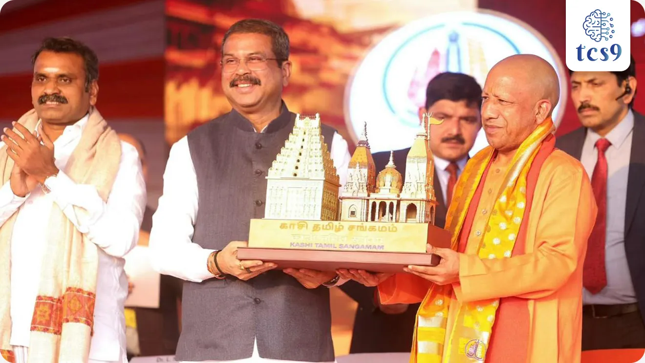 बातमी काय ?
• केंद्रीय शिक्षण मंत्री धर्मेंद्र प्रधान आणि उत्तर प्रदेशचे मुख्यमंत्री योगी आदित्यनाथ यांनी वाराणसी येथे काशी–तमिळ संगमम्  4.0 चे संयुक्तपणे उद्घाटन केले, ज्यातून काशी आणि तामिळनाडू यांतील प्राचीन सांस्कृतिक नाते पुन्हा अधोरेखित झाले.

काशी–तमिळ संगमम् म्हणजे काय ?
काशी–तमिळ संगमम् केव्हा पासून सुरू करण्यात आला ?

• काशी तमिळ संगमम हा शतकानुशतके भारतीयांच्या कल्पनेत जिवंत असलेल्या संबंधाचा एक उत्सव आहे.
• काशी–तामिळ संगमम् ही संकल्पना 2022 मध्ये ‘आझादी का अमृत महोत्सव’ अंतर्गत सुरू करण्यात आली.
• उद्देश : या उपक्रमाचा उद्देश काशी आणि तामिळनाडू यांच्यातील ज्ञान, आध्यात्म, भाषा आणि सांस्कृतिक देवाणघेवाण या हजारो वर्षांपासून चालत आलेल्या परंपरेचा उत्सव साजरा करणे हा आहे.

काशी–तमिळ संगमम् 4.0 ची संकल्पना (थीम) कोणती ?

• या आवृत्तीची संकल्पना आहे "तमिळ कर्कलाम (Tamil Karkalam)  – चला तामिळ शिकूया" हि आहे.
• तामिळ भाषा शिकणे आणि भाषिक एकात्मता वाढवणे हा या संगमाचा केंद्रबिंदू आहे.

काशी–तमिळ संगमम् 4.0 प्रमुख उपक्रम कोणते ?

तमिळ कर्कळम (Tamil Karkalam) : 
• तमिळ कर्कळम म्हणजे “चला तमिळ शिकूया” - उत्तर प्रदेशातील विद्यार्थ्यांना तमिळ शिकवणे.
• वाराणसीतील शाळांमध्ये तामिळ भाषा शिकवणे.
• यासाठी 50 तामिळ शिक्षक, वाराणसीतील 50 शाळांमध्ये 1,500 विद्यार्थ्यांना तामिळ भाषा शिकवणार आहेत.

तमिळ कर्पोम (Tamil Karpom) : 
• तमिळनाडूला भेट देताना तमिळ शिका – अभ्यास दौरा कार्यक्रम
• उत्तर प्रदेशातील 300 कॉलेज विद्यार्थी तमिळ भाषा शिकण्यासाठी 10 तुकड्यांमध्ये तमिळनाडूला भेट देतील.
• हे विद्यार्थी तामिळनाडूला जाऊन भाषा, संस्कृती आणि ऐतिहासिक स्थळांचा अनुभव घेतील.

संत अगस्त्य वाहन मोहीम  (Sage Agastya Vehicle Expedition) :  
• तेनकाशी ते काशी सांस्कृतिक प्रवास
• ही मोहीम तामिळनाडूतील तेनकाशी म्हणजेच (दक्षिण काशी) येथून 2 डिसेंबर 2025 रोजी सुरु होईल व 10 डिसेंबर 2025 रोजी काशी येथे पोचेल.
• या सांस्कृतिक प्रवासात चेरा, चोल, पांड्य, पल्लव, चालुक्य, विजयनगर यांसारख्या राजवंशांमधील संबंध अधोरेखित केले जातील.
• तसेच तमिळ आणि भारतीय ज्ञानपरंपरेचा सामायिक वारसा साजरा केला जाईल.

काशी–तामिळ संगमम् 4.0 चा समारोप कोठे होणार आहे ?
• काशी–तामिळ संगमम् 4.0 चा समारोप रामेश्वरम येथे होणार असून,
• यामुळे काशी ते तामिळनाडू असा उत्तर–दक्षिण सांस्कृतिक प्रवास पूर्ण होईल.