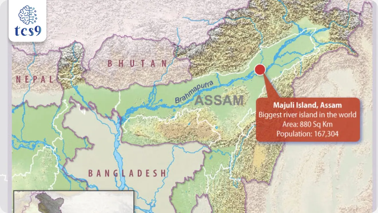 जगातील सर्वात मोठे नदीतील बेट माजुली बेट कोणत्या नदीवर वसलेले आहे  ?
(सरळसेवा भरती, Maha TET 2018, RRB group D 2022, RPF constable 2018, महाराष्ट्र पोलिस भरती 2017,....)

• माजुली हे जगातील सर्वात मोठे नदीतील बेट असून ते आसाममध्ये आहे.
• माजुली हे ब्रह्मपुत्रा नदीवर आहे.
• 2016 मध्ये माजुलीला भारताचे पहिले नदी-बेट जिल्हा म्हणून मान्यता देण्यात आली.
• हे बेट निसर्गसौंदर्य, पाणवठे, हिरवीगार शेती आणि सांस्कृतिक वारशासाठी प्रसिद्ध आहे.
• भातशेती हा येथील मुख्य उपजीविकेचा स्रोत आहे.