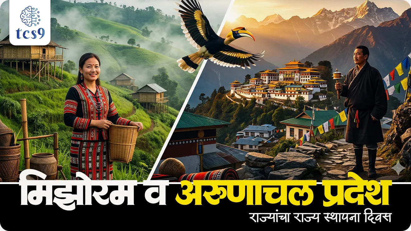 Statehood Day of Mizoram, Statehood Day of Arunachal Pradesh, Mizoram rajya sthapna din, Arunachal Pradesh rajya sthapna din, rajyacha darja, rajya pakshi, rajya prani, rajya phul, state animal, state birds, rajdhani, Mizoram chi rajdhani, Aizawl , Arunachal Pradesh chi rajdhani, Itanagar, capital of, geography, bhugol, rajyaghatna, rajyashastra, rajya ani rajdhani, bhartatil rajya, seven sisters state, bhugol notes marathi madhe, Brahmaputra nadi, river,