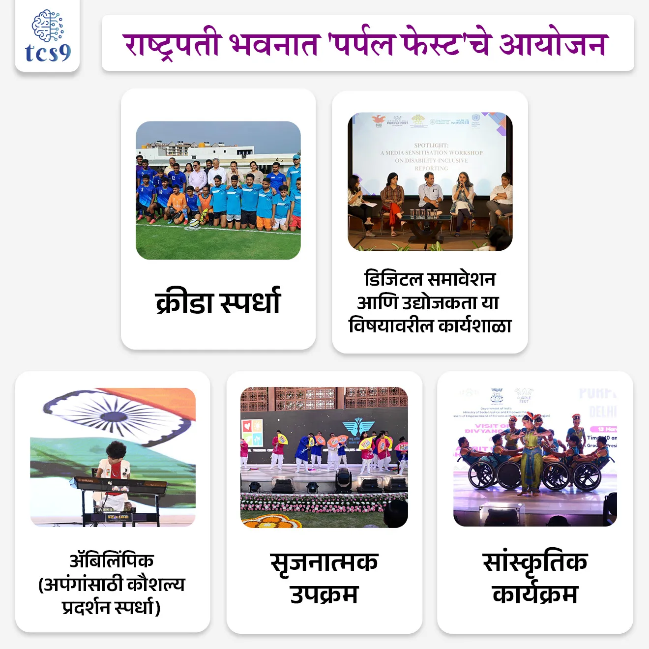 RASHTRAPATI BHAVAN HOSTS ‘PURPLE FEST’
Subject : GS - सरकारी योजना - उपक्रम
सरळसेवा, तलाठी, वनरक्षक, पोलीस भरती, अग्निवीर , रेल्वे भरती, SSC GD, MPSC, UPSC परीक्षेसाठी विचारलेले / संभाव्य महत्त्वपूर्ण प्रश्न
प्रश्न) अलिकडेच राष्ट्रपती भवनात आयोजित 'पर्पल फेस्ट' महोत्सवाचा चा मुख्य उद्देश काय आहे ?
1. समाजात महिलांना समजून घेणे, स्वीकृती देणे आणि त्यांचा समावेश वाढवणे.
2. समाजात ट्रान्सजेंडर लोकांना समजून घेणे, स्वीकृती देणे आणि त्यांचा समावेश वाढवणे.
3. समाजात दिव्यांग व्यक्तींना समजून घेणे, स्वीकृती देणे आणि त्यांचा समावेश वाढवणे.
4. समाजात वृद्ध व्यक्तींना समजून घेणे, स्वीकृती देणे आणि त्यांचा समावेश करणे.
उत्तर : समाजात दिव्यांग व्यक्तींना समजून घेणे, स्वीकृती देणे आणि त्यांचा समावेश वाढवणे.
बातमी काय ?
• नवी दिल्ली येथे राष्ट्रपती भवनातील अमृत उद्यानात दिव्यांगजनांची प्रतिभा, कर्तृत्व आणि आकांक्षांचा गौरव करणारा, 'पर्पल फेस्ट' हा एक दिवसीय महोत्सव आयोजित करण्यात आला होता.
• या कार्यक्रमात टाटा पॉवर, अमेरिकन इंडिया फाउंडेशन, द हंस फाउंडेशन, टेक महिंद्रा फाउंडेशन आणि इतर प्रमुख भागधारकांसोबत अभूतपूर्व भागीदारी (collaborations) देखील झाली.
• ही भागीदारी शिक्षण, कौशल्य, रोजगार आणि सुलभतेवर लक्ष केंद्रित करून दिव्यांगजनांच्या जीवनात शाश्वत आणि चांगला बदल घडवण्यासाठी योगदान देईल.
🧐 पर्पल फेस्ट महोत्सवाचे आयोजन कोणत्या मंत्रालयातर्फे करण्यात आले ?
• भारत सरकारच्या सामाजिक न्याय आणि सक्षमीकरण मंत्रालयातर्फे (Union Ministry of Social Justice and Empowerment)
पर्पल फेस्ट महोत्सवाचे आयोजन करण्यात आले.
🤔 पर्पल फेस्ट महोत्सवाचे उद्दिष्ट कोणते ?
🤔 पर्पल फेस्ट महोत्सव का आयोजित करण्यात येतो ?
• विविध प्रकारचे अपंगत्व आणि लोकांच्या जीवनावर होणाऱ्या त्याच्या परिणामांविषयी जनजागृती करणे आणि
• समाजात दिव्यांग व्यक्तींचा स्वीकार आणि समावेश याबद्दल समज वाढवणे, हे 'पर्पल फेस्ट' या महोत्सवाचे उद्दिष्ट आहे.
• पर्पल फेस्ट' हा दिव्यांग व्यक्तींच्या समावेश, सक्षमीकरण आणि समानतेच्या दिशेने एक महत्त्वाचा उपक्रम आहे.
पर्पल फेस्ट महोत्सवात आयोजित उपक्रम :
• क्रीडा स्पर्धा
• डिजिटल समावेशन आणि उद्योजकता या विषयावरील कार्यशाळा
• अॅबिलिंपिक (अपंगांसाठी कौशल्य प्रदर्शन स्पर्धा)
• सृजनात्मक उपक्रम
• सांस्कृतिक कार्यक्रम